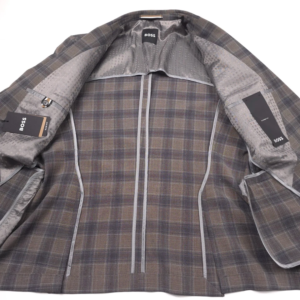 $645 Hugo Boss Hutson бежевый клетку Slim Fit спортивное пальто куртка мужской размер 42L - Изображение 4 из 4