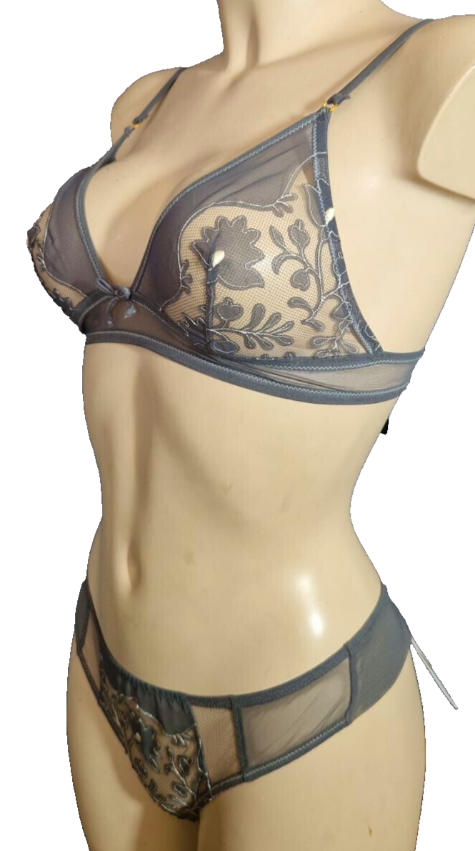 Valery Lingerie RT9 Mesh Grey Bralette & Thong Set Size 34B/S 38-image