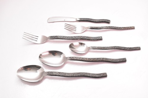 New Wave Gourmet Impostazioni Cucchiai Acciaio Forgiato Forchette Coltello Posate Assortite 6 pz - Foto 2 di 16