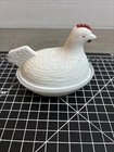 Vintage Small White Milk Glass Hen on Nest Candy Dish Chicken Egg Classic