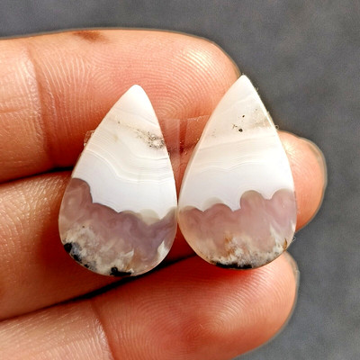 20 CT Natural White Seam Agate Pear Shape Pair Stone Loose Gemstone  12x21 MM