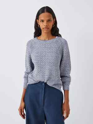 John Lewis Basket Weave Baumwollmischung Pullover Blau/Multi Gr. L UVP 49,00 £ CA1255