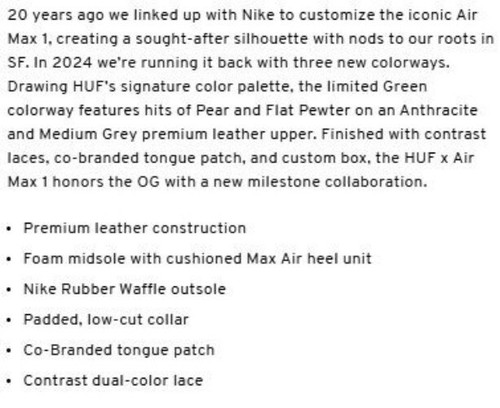 HUF x Air Max 1 SP Green HF3713-002 Nike Men's Shoe Size 5 NEW. RARE / SOLD OUT - Picture 11 of 18