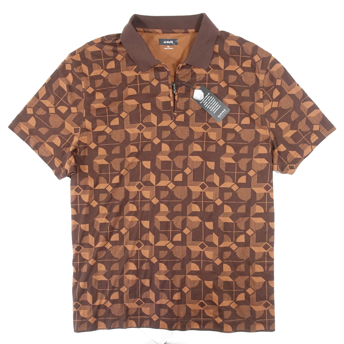 ALFANI GEOMETRIC PRINT BROWN 2XL ZIP POLO SHIRT MENS DEFECT eBay