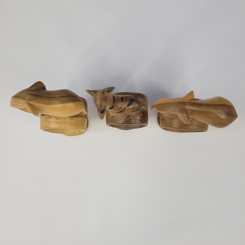 Vintage Set 3 handgeschnitzte afrikanische Safari Tier Holz Serviettenringe Giraffe Elefant - Bild 5 von 18