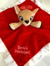 Rudolph Santas Little Helper Clarice Baby Lovey Security Blanket Red White Satin