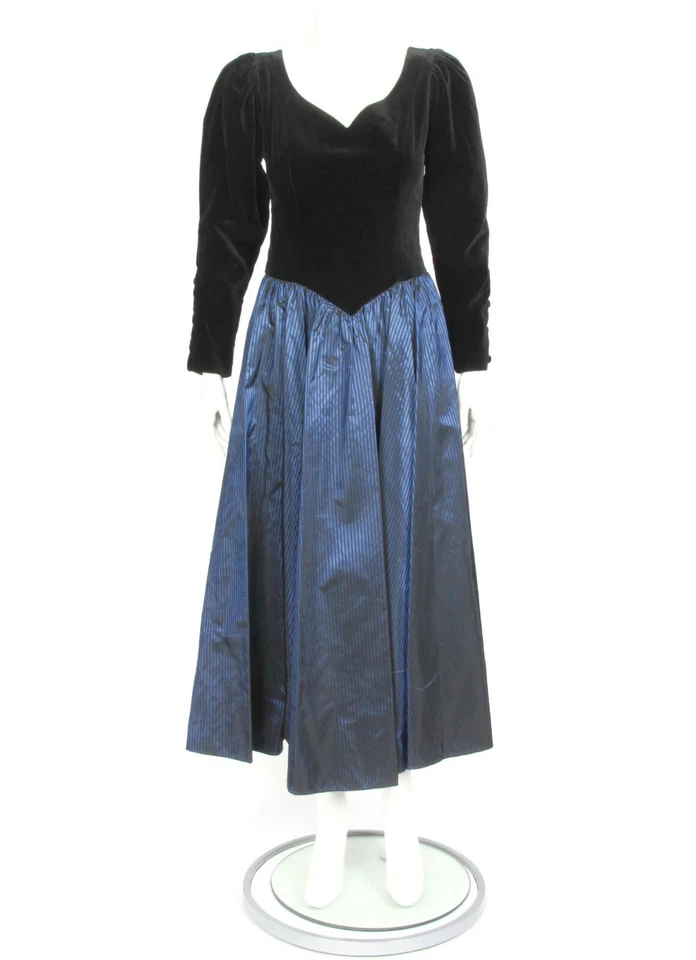Laura Ashley Vintage Velvet Button Back Steampunk Theatrical Dress 10 Blue - 364 - Image 2 of 4