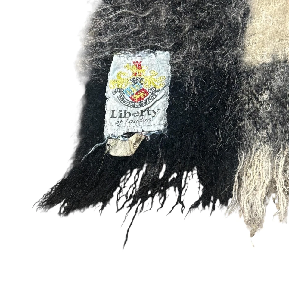 Liberty of London Plaid Throw Blanket Black Cream Buffalo Check Fringed Fuzzy - Image 2 of 4