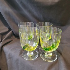 Lotto di 4 bicchieri calici acqua/vino soffiati a mano verde e giallo 16 fl. Oz