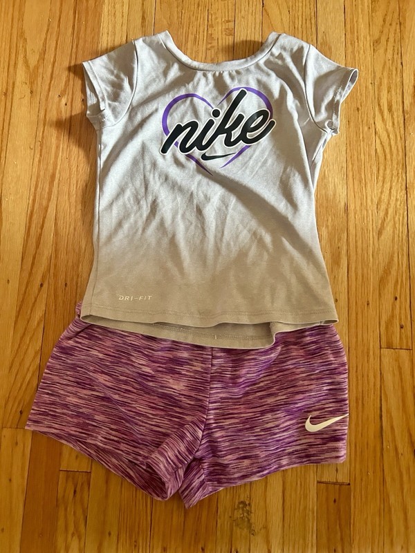 Nike Dri Fit Girls 4T Purple Shorts Set Matching Outfit Activewear