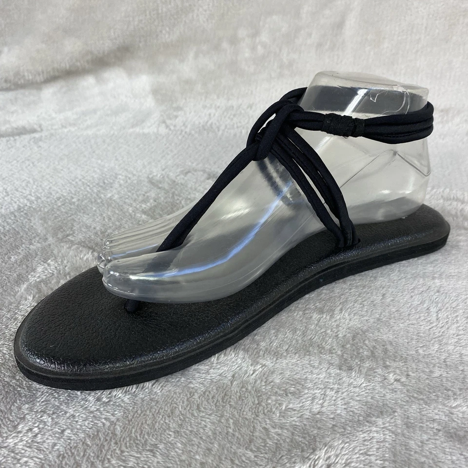 Sanuk Yoga Sunshine Mujer Tanga Tirantes Sandalia Talla 6 Negro Bungee Foto 3 de 4