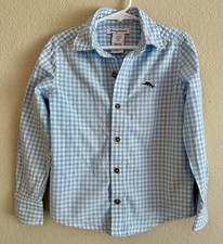 Tommy Bahama Boys Button Down LS Shirt Small 5/6 Lt. Blue White Gingham Preppy
