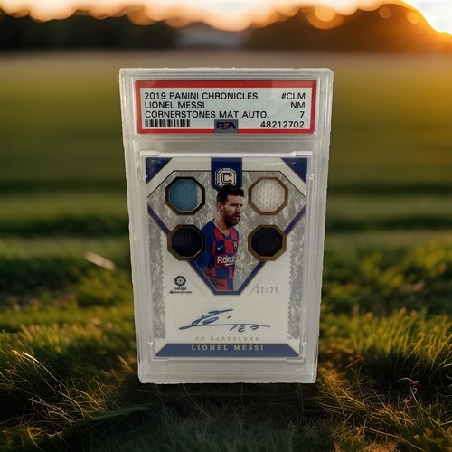Lionel Messi 2019 Panini Chronicles FC Barcelona #CLM Quad Patch Auto /25 PSA 7