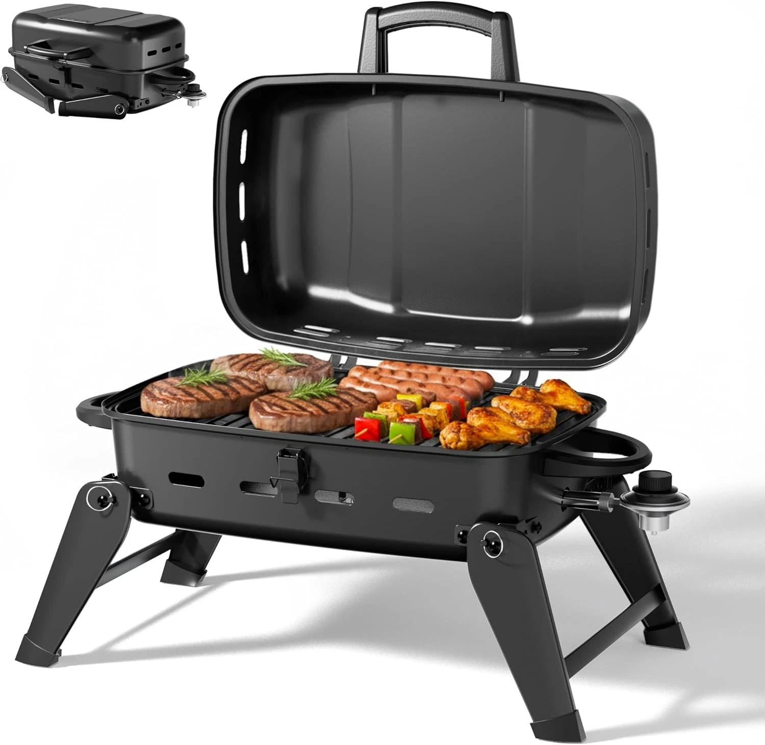MASTER COOK 10,000 BTU Portable Gas Grill, Outdoor Compact Tabletop BBQ Small Pr