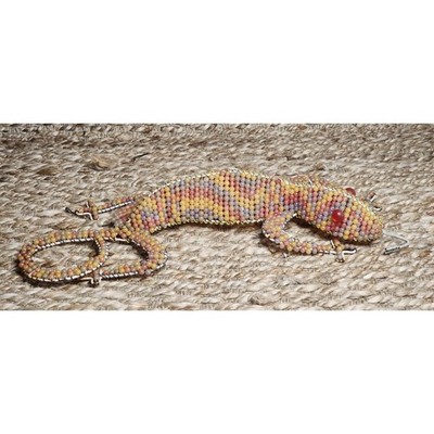 16'' Gecko Wall Art Beaded Metal Wire Multicolor Pastels Lizard