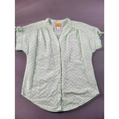 Ruby Rd. Mint Green Cotton Eyelet Short Sleeve Button Front Blouse Medium