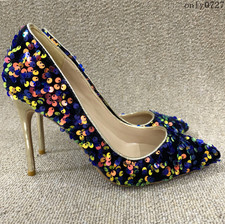 Pointed Toe Sequins Womens High Stilettos Heel Club Pumps Shoes Slip On Party