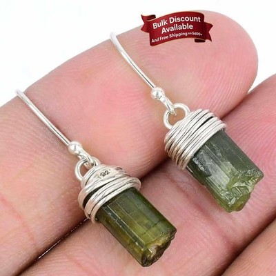Grüner Turmalin Edelstein 925 Silber Hochzeit Tropfen Ethno Haken Schwester Ohrringe