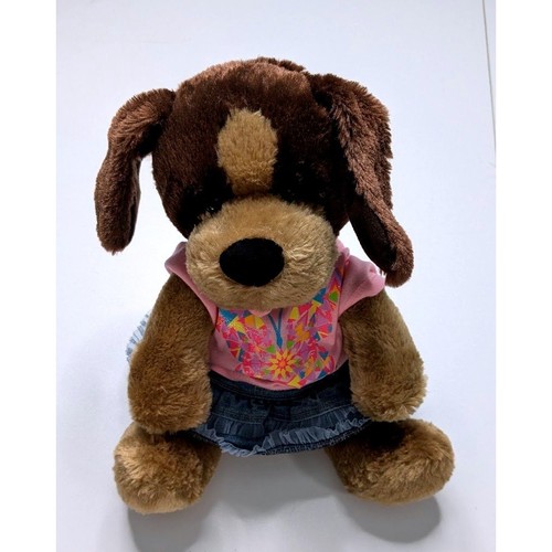 Stuffed Animal Build-A-Bear Brown Pink Butterfly Top Denim Skirt Plush Dog