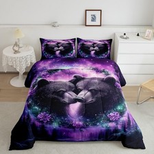 Bear Flower Bedding Set Full Size,Pine Tree Woodland Comforter Set for Boys G...