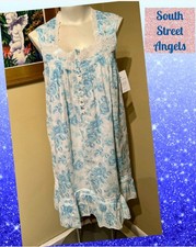 EILEEN WEST E5325037 AQUA ROSE SLEEVELESS COTTON LAWN CHEMISE NIGHTGOWN  SMALL