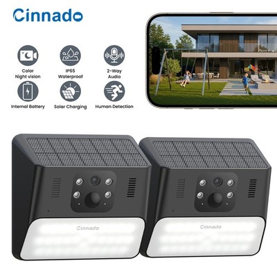 2Pack Cinnado Solar Security Camera Wall Light Wireless Outdoor Human Detection
