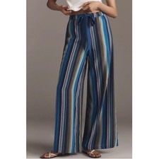 Anthropologie Striped Blue Palazzo Pants Size S Wide Leg Boho Resort Cottagecore