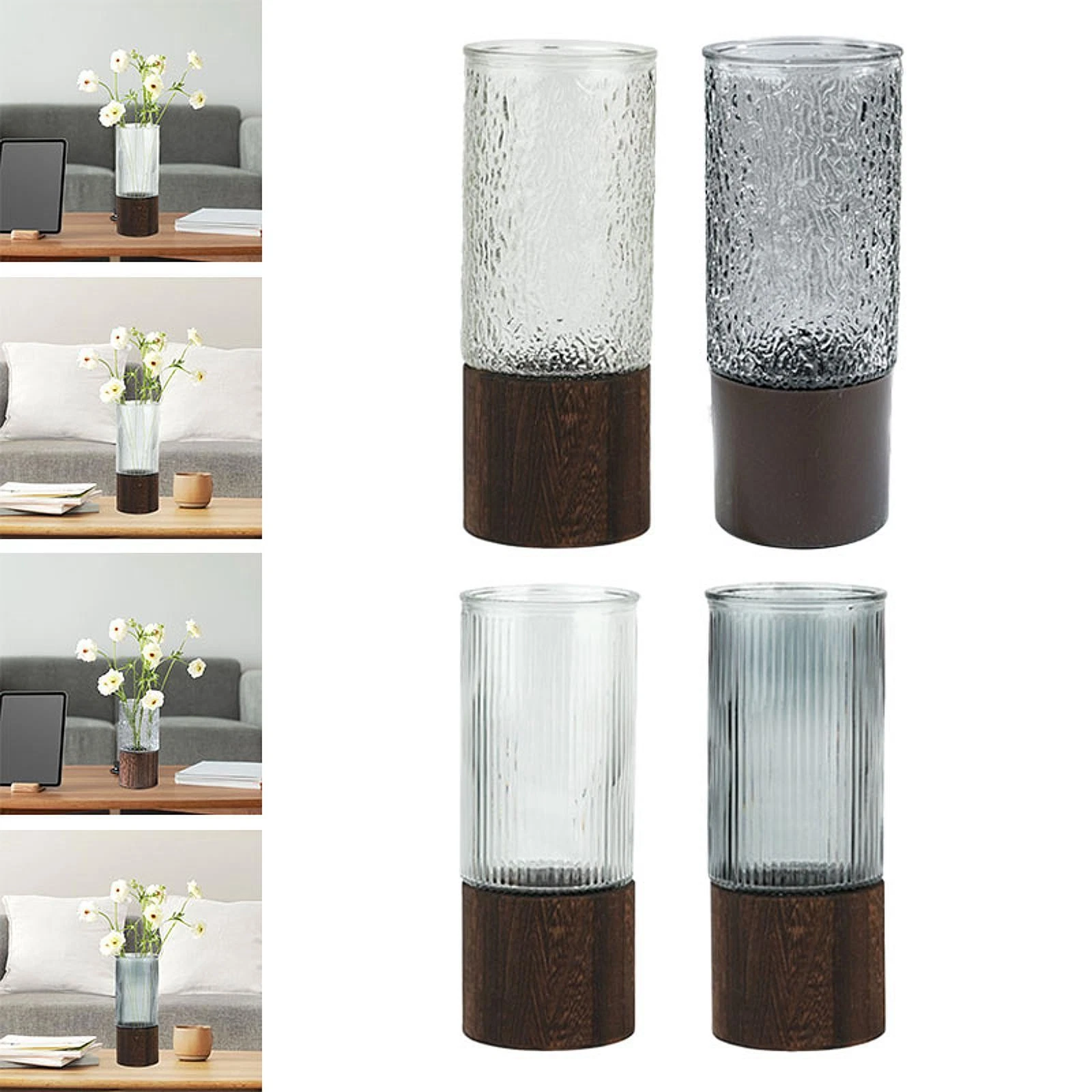 Glass Vase with Wooden Base Creative Vase Minimalist Vase