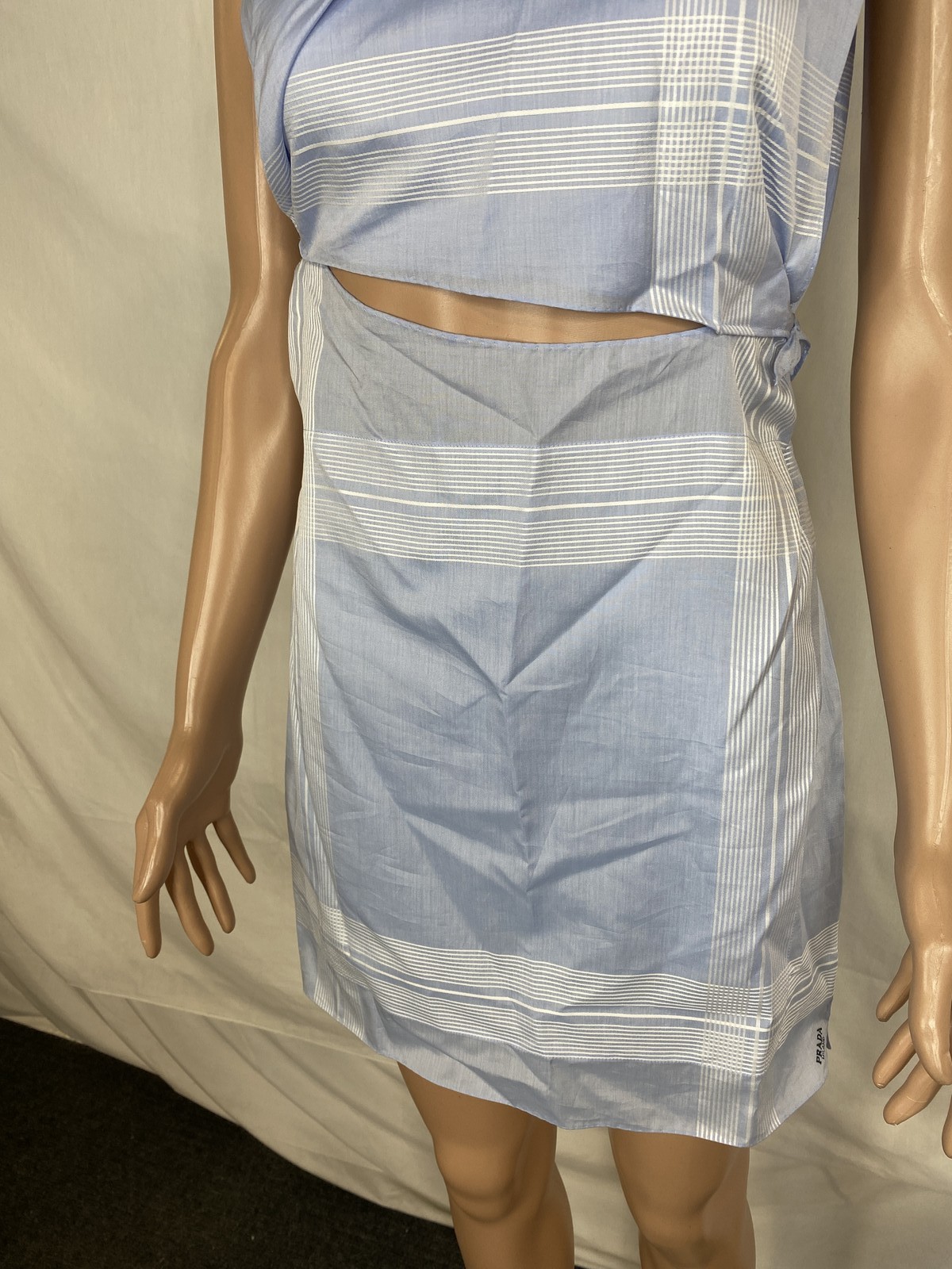 Prada Womens Bastista Check Cute Cotton Mini Dress Size 4/IT 40 Azzurro Blue thumbnail 2