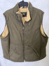 Lee Men s Army Green Canvas Vest Faux Sherpa Lined Full Zip Size XL