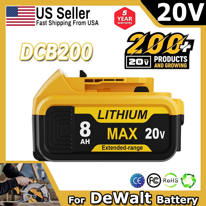 1-6Pack For DeWalt 20V Max XR 8000mAH Lithium Ion Battery DCB200/DCB200-2 DCB204