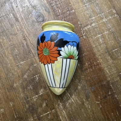 Vintage Hotta Yu Shoten & Co Pottery Hand Painted Wall Pocket Lusterware Vase