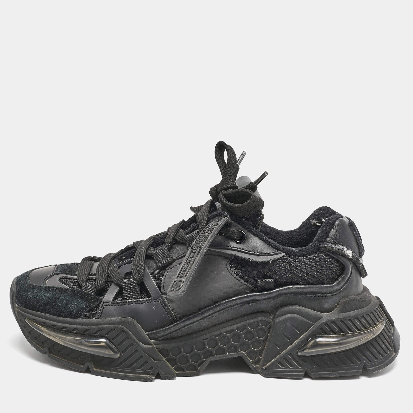 Dolce Gabbana Black Leather and Fabric Daymaster Sneakers Size 37.5