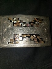 VINTAGE MEXICAN AZTEC DESIGN BELT BUCKLE INLAID ALBAONE COLLECTIBLE JEWERLY