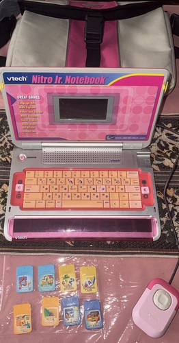 Vintage Pink Vtech Nitro Notebook Laptop Mouse Case Girls Kids 8 Games Working