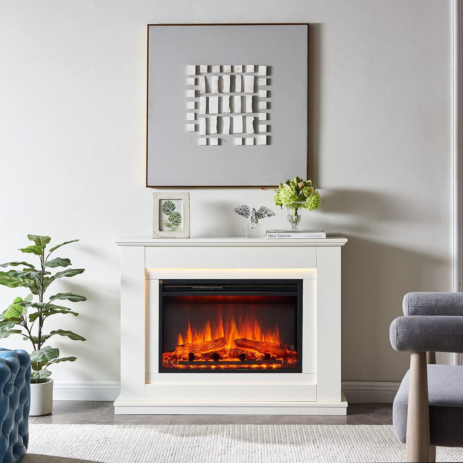 Electric Fireplace Heater Freestanding Suite LED Flame Fire Surround Remote