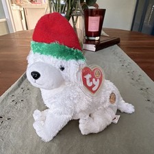 Ty Beanie Baby Tinsel Beanie Babies White Holiday Dog Red Green Hat Retired 2003