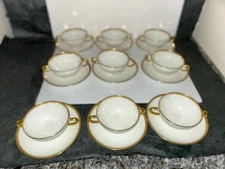 Limoges C.A.H. Renfeldt, Ranso Double Handle Soup Bowl and Saucer, Vintage