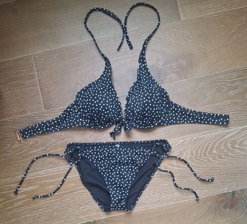 Victoria’s Secret Bow Bikini Black Polka Dot Swimsuit Bikini Top & bottom Sz Med - 第 1/8 張圖片