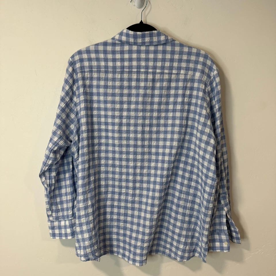 Hatch Women's The Boyfriend Button Down Shirt Plaid Blue White Cotton 3 (L/XL)  - Image 2 of 4
