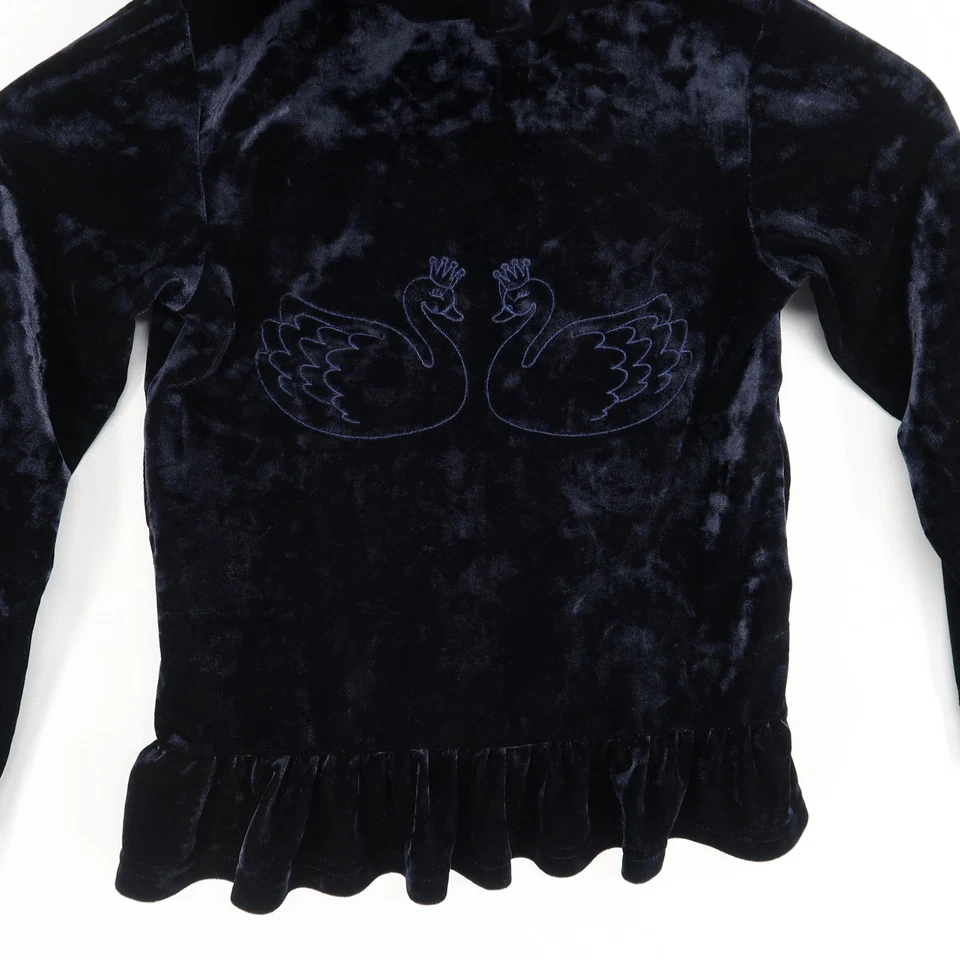 Sudadera con Capucha de Terciopelo Polarn O. Pyret Cisnes Azul Marino Volantes Niñas Talla 4-6 Foto 3 de 4