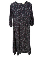 NWT LOFT Navy Micro Floral 3/4-Sleeve Midi Dress 6