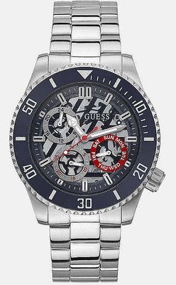 Men's Guess Sporty Stainless Steel Multifunction Skeleton Dial Watch GW0488G1