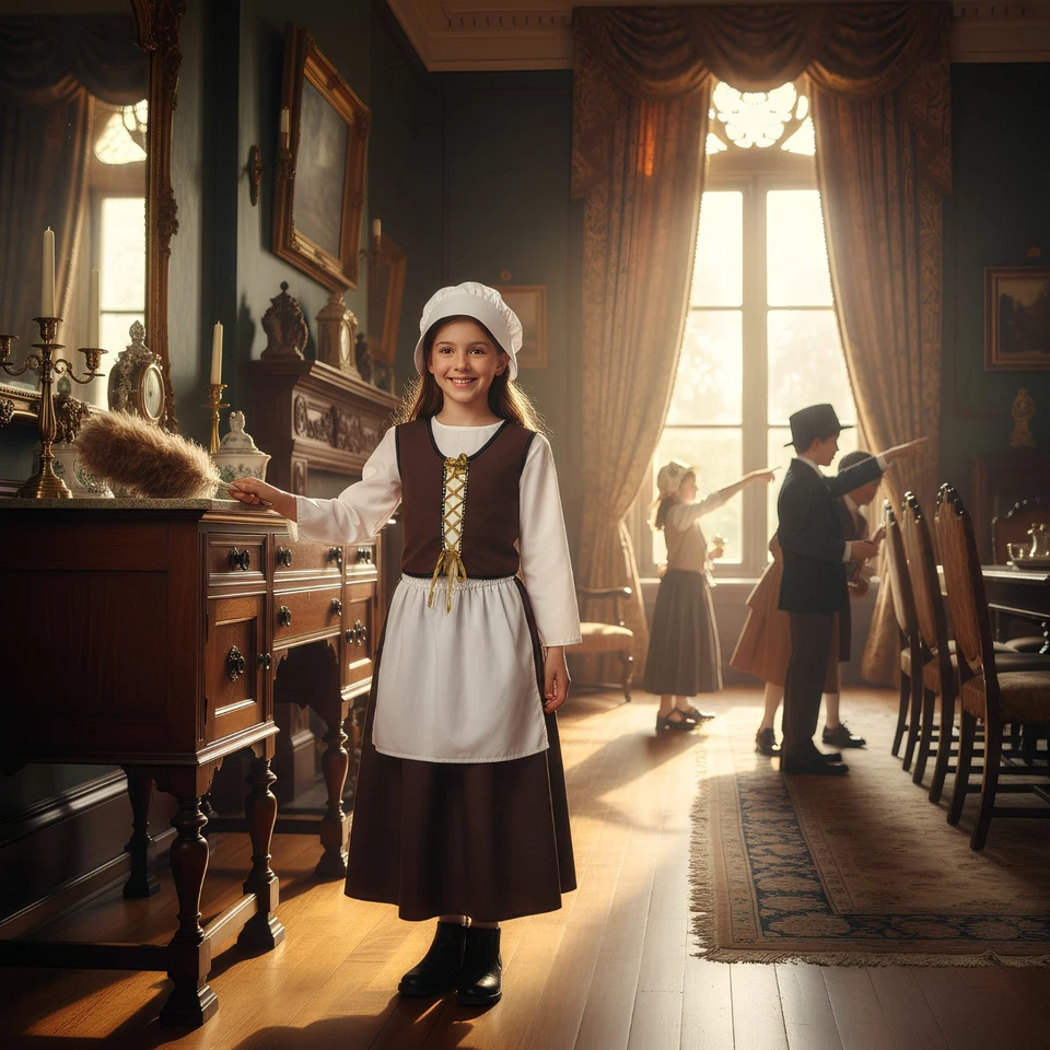 Victorien Pauvre Servante Monde Livre Jour Costume Déguisement Pour Âge 7-9 Ans - Photo 3/4