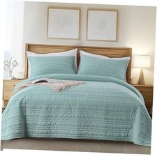 Size Velvet Quilt Set,3 Pieces Ultra Soft Queen Lake Blue