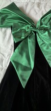 Vintage Gunne Sax by Jessica McClintock Black Velvet ,Off-Shoulder emerald bow
