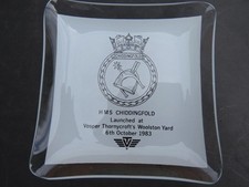 HMS CHIDDINGFOLD LAUNCHED AT VOSPER THORNYCROFT WOOLSTON YARD GLASS PIN DISH