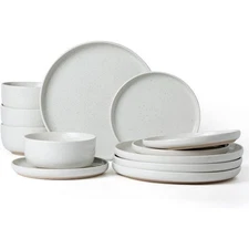 Plates and Bowls Set 12 Pieces Dinnerware Sets Dishes Set for 4 Service White