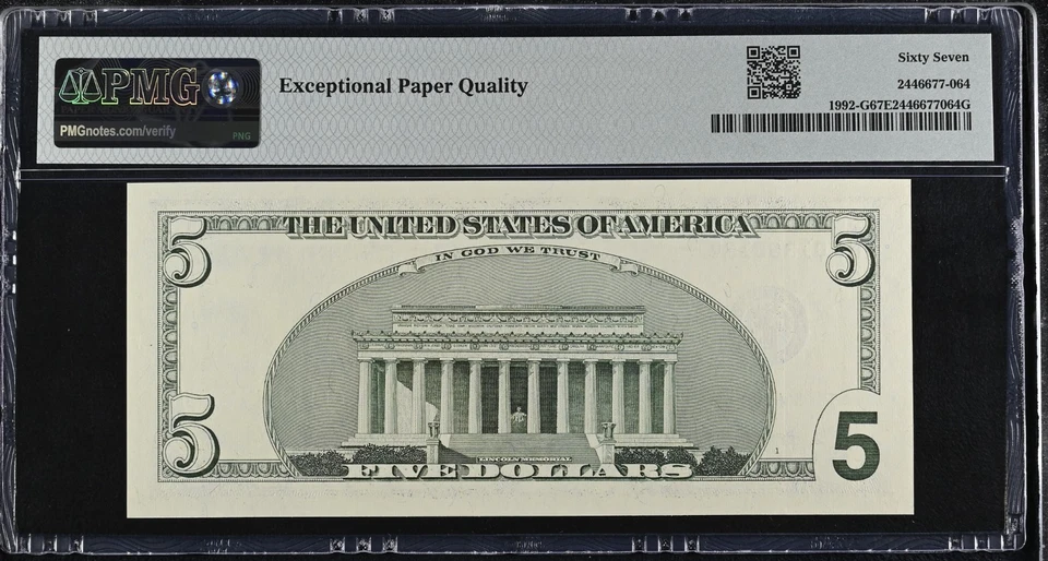 2006 $5 Federal Reserve Note Fr-1992-G Chicago PMG67 Superb Gem EPQ - Image 2 of 2