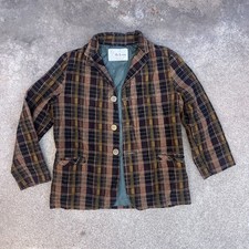 Vintage Unisex Plaid Corduroy Blazer Jacket 1970s Kids Size 4-6